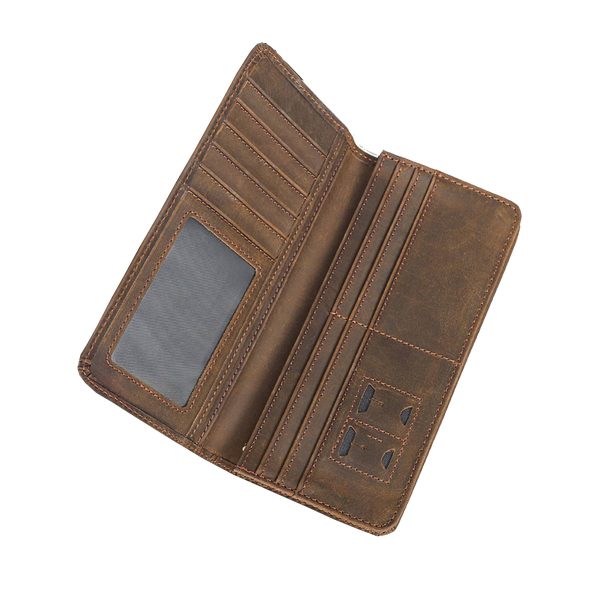Leather Long Wallet for Checkbook Credit Cards