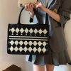 Large Capacity Canvas Tote Bag Black and White Checkerboard