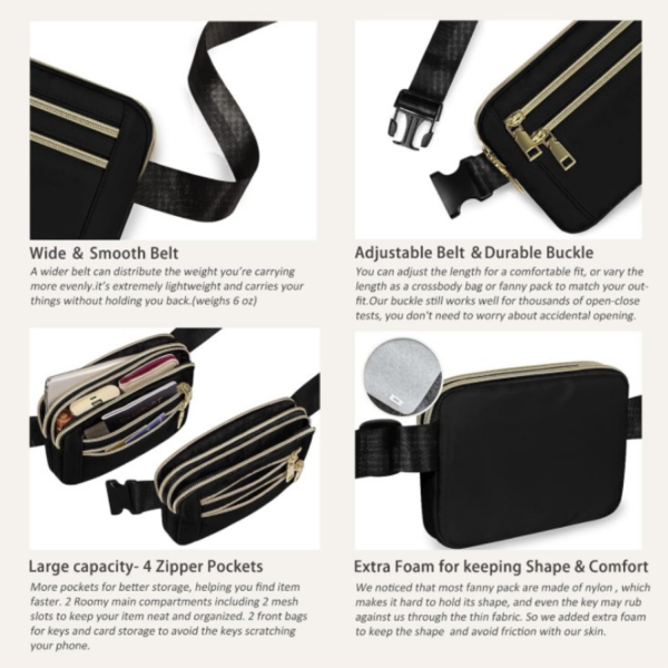 High-Capacity Polyester 4 Pockets Crossbody Fanny Pack