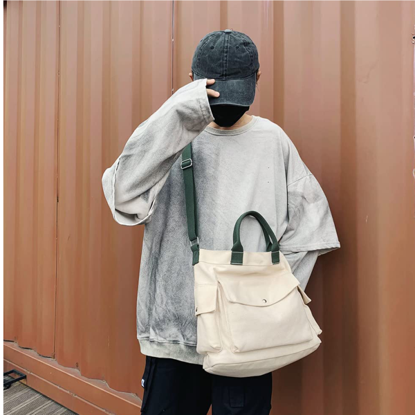 Canvas Tote Bag With Pockets For Women