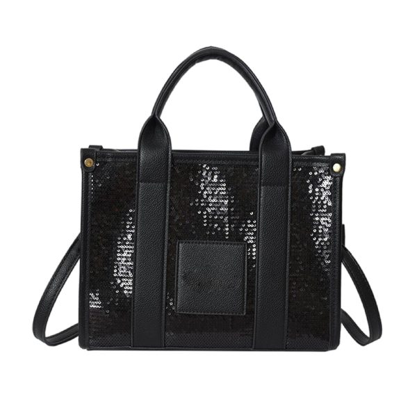 PU Leather Crossbody Bag Sequins Clash Color Tote