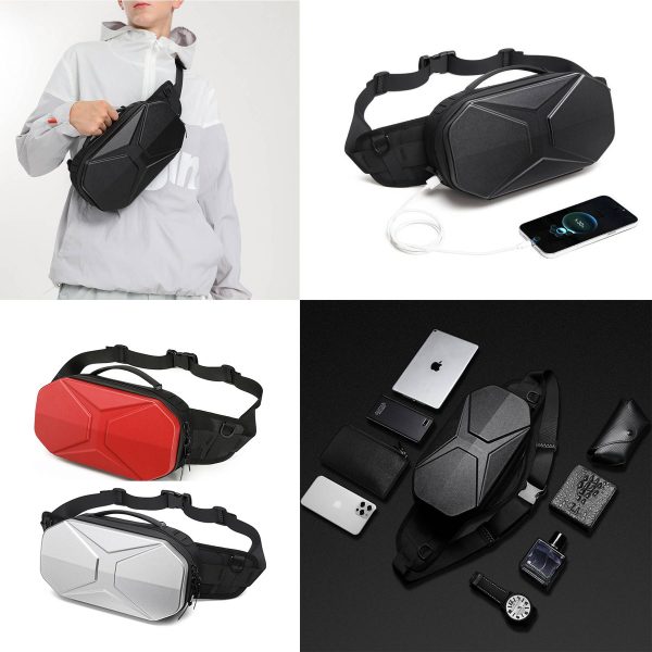 Abs Men's Crossbody Bag with PC Waterproof Hard Case