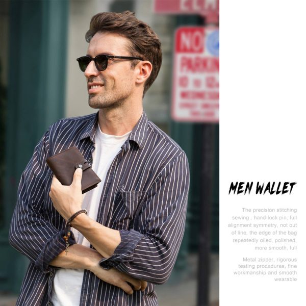Genuine Leather RFID Automatic Anti theft Wallet Men Coffee
