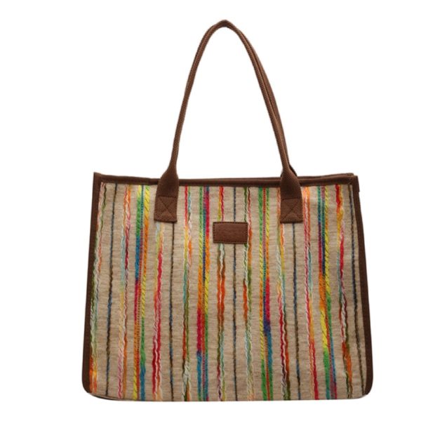 Canvas Tote Bag Rainbow Stripe Large Capacity