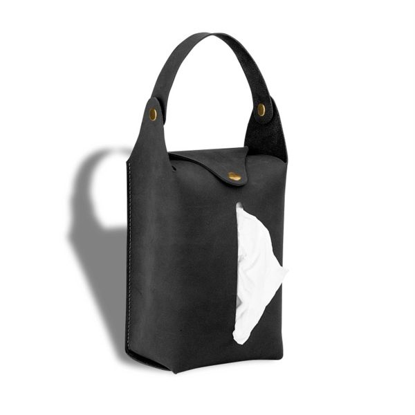 Portable PU Leather Hanging Car Tissue Bag