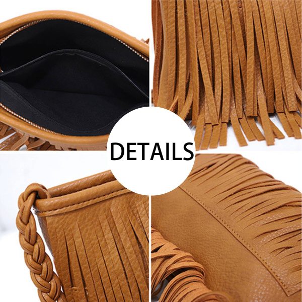 PU Hand-woven tassel shoulder cross-body bag