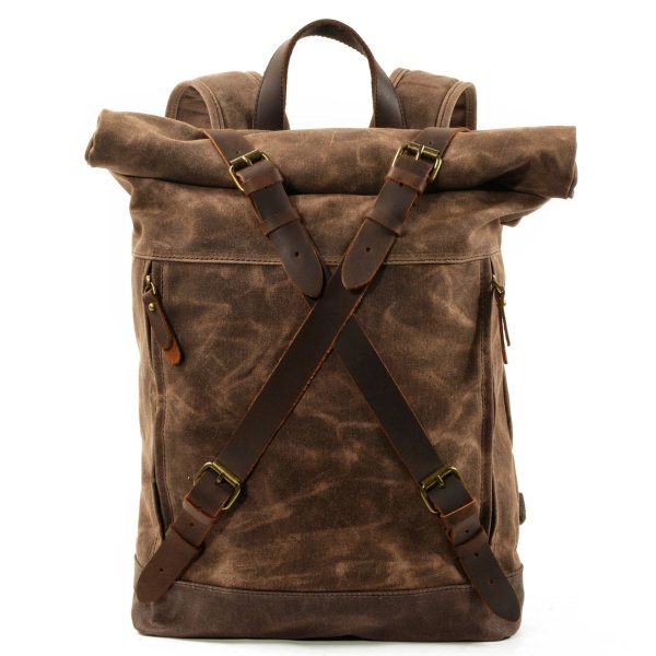 Vintage Canvas Leather Roll On Laptop Backpack Waterproof