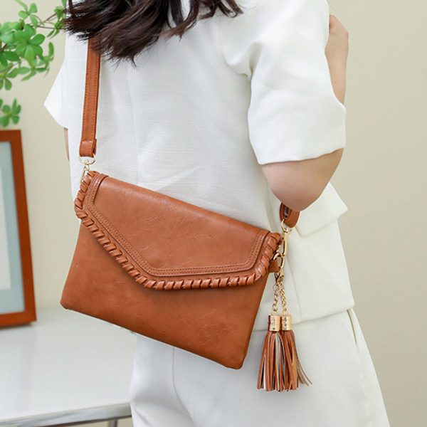 Women's PU Leather Envelope Purse Messanger Bag With Tassels