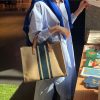 Woven Label Straw Tote Bag With Leather Belt