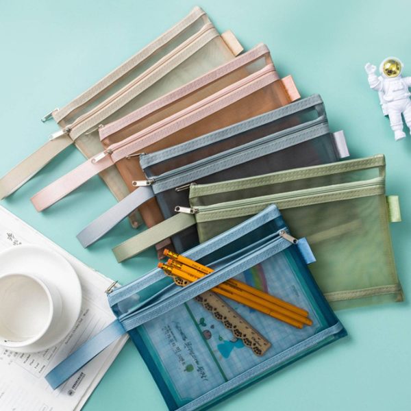Large Durable Portable Zipper Nylon Mesh Pencil Case
