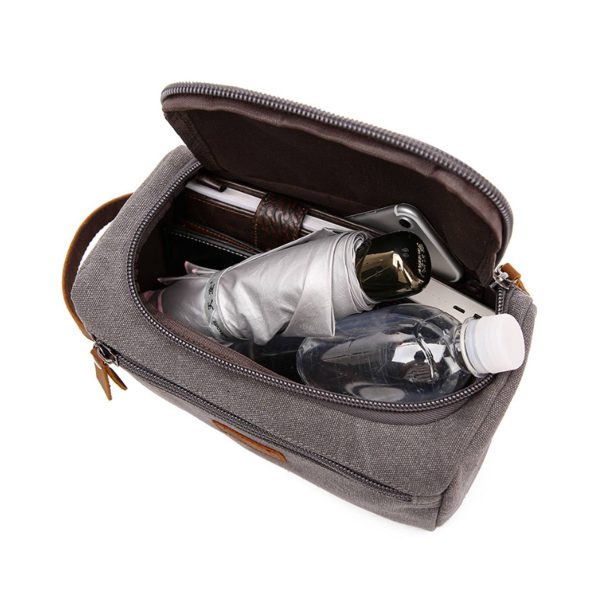 Canvas Leather Cosmetic Makeup Travel Toiletry Bag