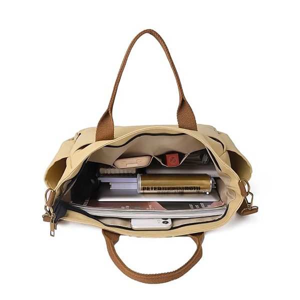 Commuter Women'S Canvas Tote Bag W/ Multi-Pocket Design