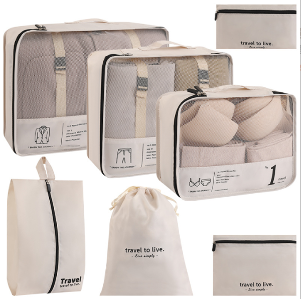 7-piece travel storage bag set for clothes and shoes
