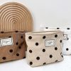 Vintage Style Organizer Corduroy Polka-Dot Makeup Bag