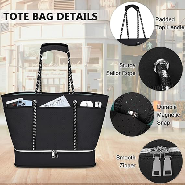 Waterproof Neoprene Beach Bag - Sandproof w/ Shoe Pocket