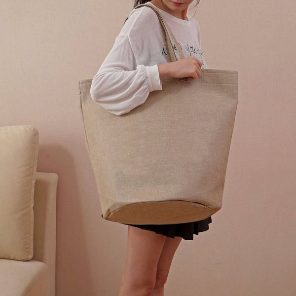 Foldable Waterproof Linen Beach Clothes Storage Tote Bag