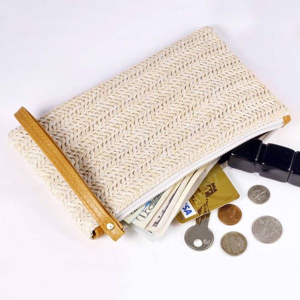Women Stylish Portable Straw Handbag with Zipper