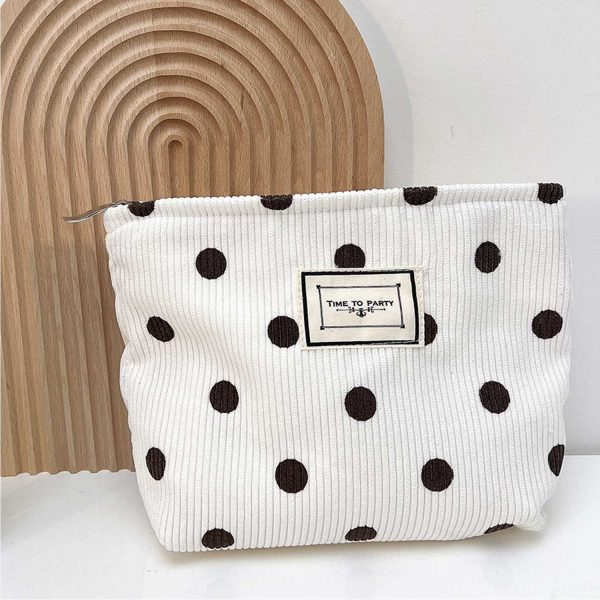 Vintage Style Organizer Corduroy Polka-Dot Makeup Bag