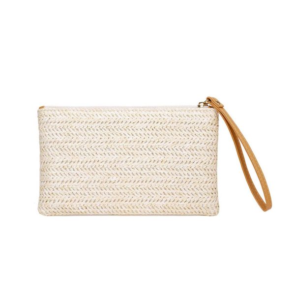 Women Stylish Portable Straw Handbag with Zipper