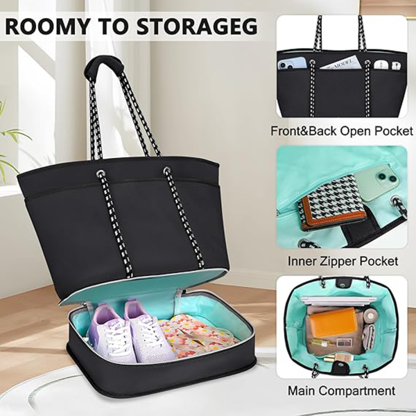 Waterproof Neoprene Beach Bag - Sandproof w/ Shoe Pocket
