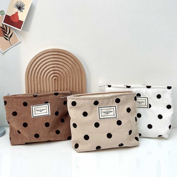 Vintage Style Organizer Corduroy Polka-Dot Makeup Bag