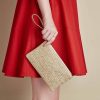 Women Stylish Portable Straw Handbag with Zipper