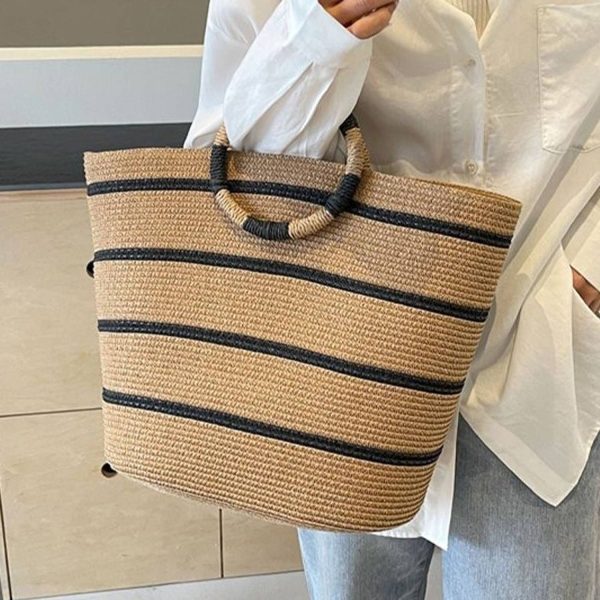 15L Large Straw Woven Tote Bag Beach & Commuter Handbag