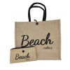 Spacious Linen Cotton Beach Tote Bag w/ Wallet