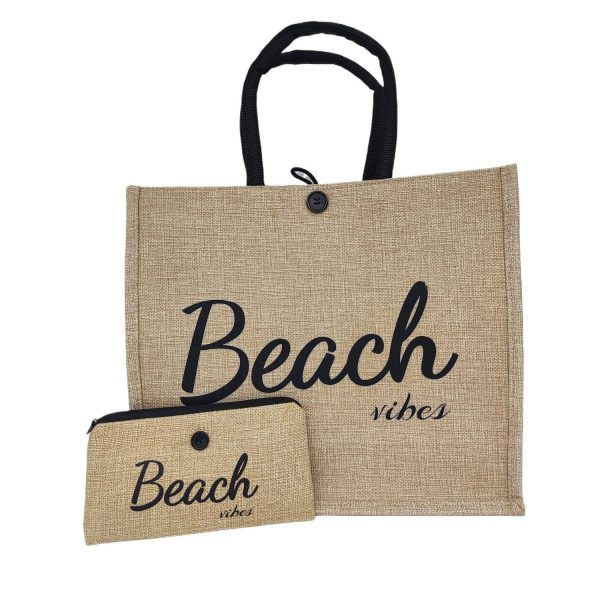 Spacious Linen Cotton Beach Tote Bag w/ Wallet
