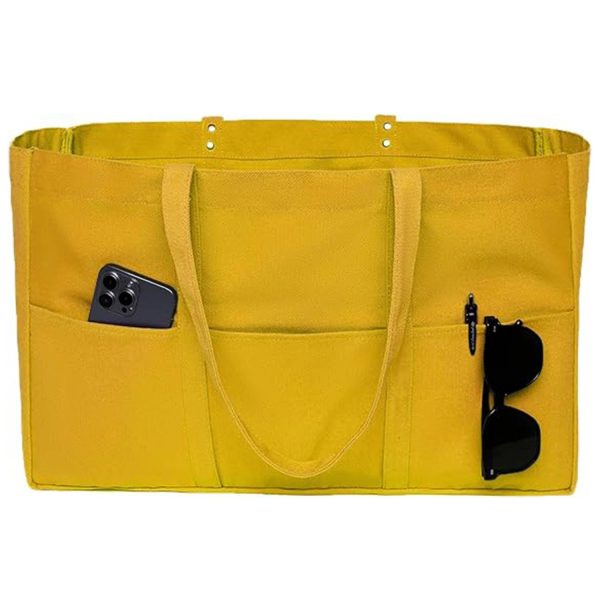 Large Capacity Canvas Tote Bag w/ Pocket for Work Travel