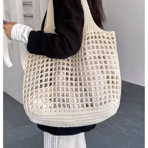 Women's Foldable Crocheted Polyester Travel Tote Bag