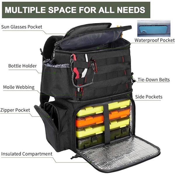 26L Waterproof Fishing Backpack w/ Cooler Compartment