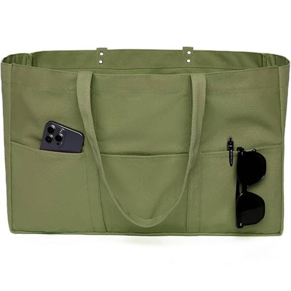 Large Capacity Canvas Tote Bag w/ Pocket for Work Travel