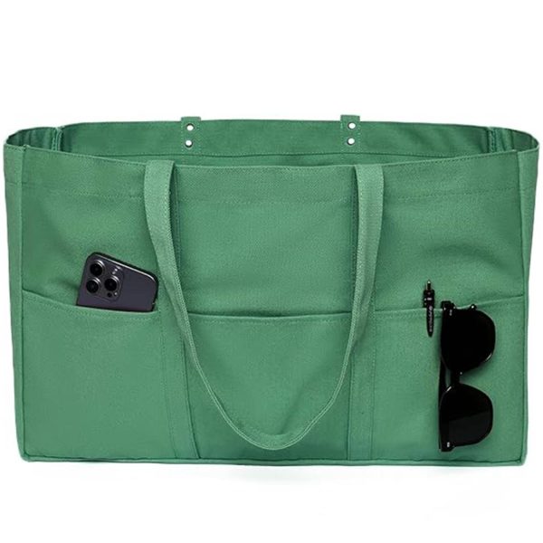 Large Capacity Canvas Tote Bag w/ Pocket for Work Travel
