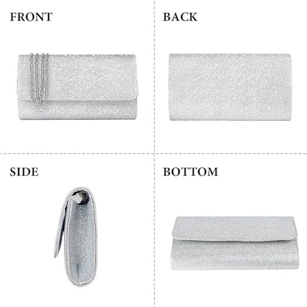 Women's Glitter Clutch Purse with Chain for Wedding & Party