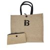 Spacious Linen Cotton Beach Tote Bag w/ Wallet