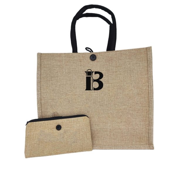 Spacious Linen Cotton Beach Tote Bag w/ Wallet