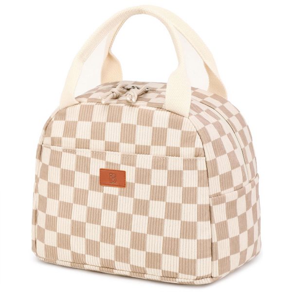 10L Plaid Corduroy Lunch Cooler Bag for Travel Picnic