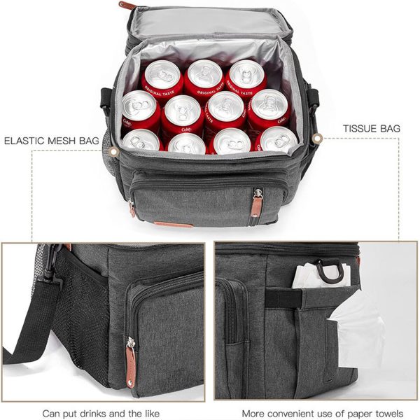 13L Oxford Insulated Lunch Cooler Bag for Picnic w/ Pockets