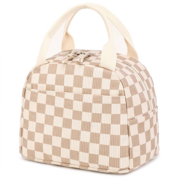 10L Plaid Corduroy Lunch Cooler Bag for Travel Picnic