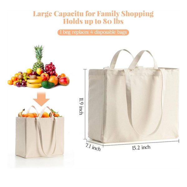 Foldable Washable Heavy-Duty Canvas Tote Bag w/ Handle