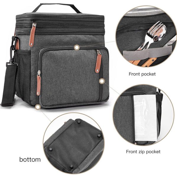 13L Oxford Insulated Lunch Cooler Bag for Picnic w/ Pockets