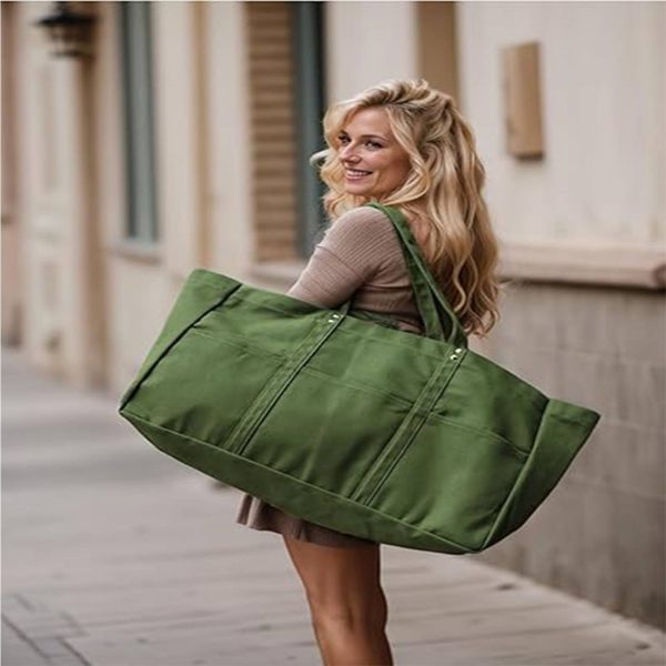 Large Capacity Canvas Tote Bag w/ Pocket for Work Travel