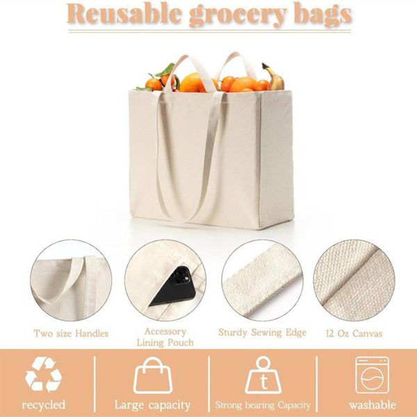 Foldable Washable Heavy-Duty Canvas Tote Bag w/ Handle