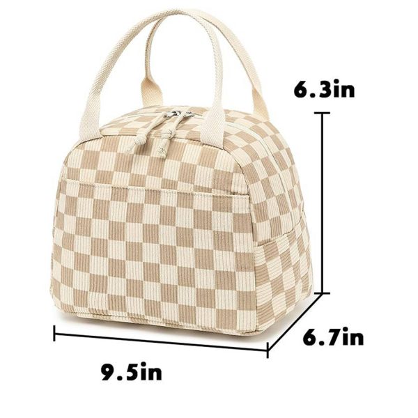 10L Plaid Corduroy Lunch Cooler Bag for Travel Picnic