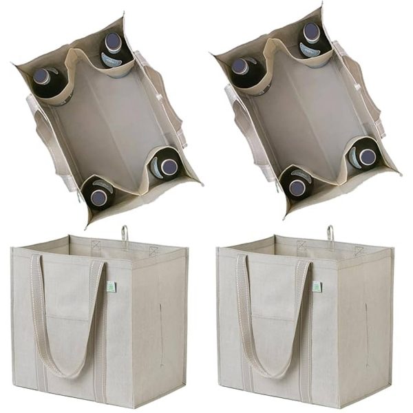 4-Pocket Heavy Duty Oxford Grocery Tote Bag w/ Hard Base