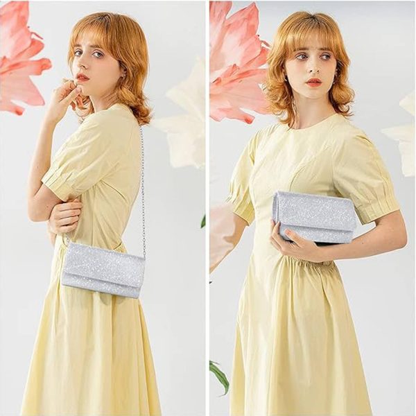 Women's Glitter Clutch Purse with Chain for Wedding & Party