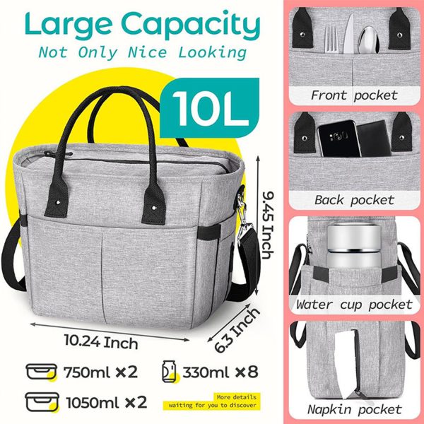 10L Oxford Insulated Lunch Cooler Bag w/ Pockets