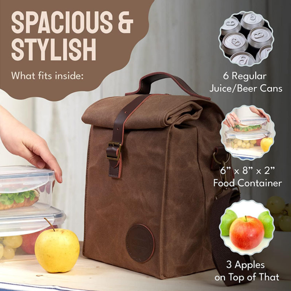 10L Canvas Insulated Cooler Picnic Bag w/ Shoulder Strap