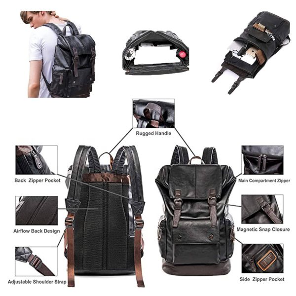 Vintage PU Leather Backpack for Men
